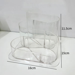 Transparent Office Supply Storage Box Stationery Organizer Desk Pen Holder Wave Four Grids Multi-Functional PS Material