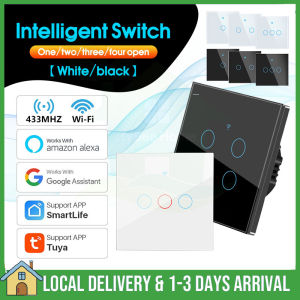 Smart Light Switch Tuya WiFi Touch Wall Switch Light White Black 1/2/3/4 gang Glass Touch Wall Mount Switches Works for Alexa Google Home Smart Life