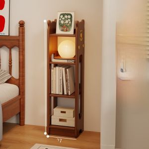 Solid Wood Floor Standing Shelf Childrens Narrow Wall Bedroom Simple Storage Rack Student Home Use Bookshelf
