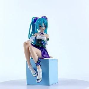 Bandai | Hatsune Miku CuteAnime Figure Sitting Beauty Girl Ornament Kawaii Action Figure PVC Room Decor Collectible Model Doll Toy Gifts