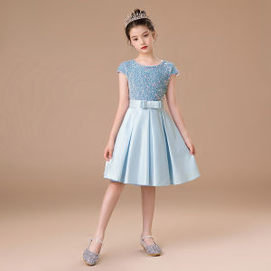 เด็กผู้หญิงสีเทาเงาการแสดงเปียโน เดรส แขนสั้นเครื่องแต่งกาย Fairy Princess กระโปรง เด็กไวโอลินแสดง Sparkle ชุด