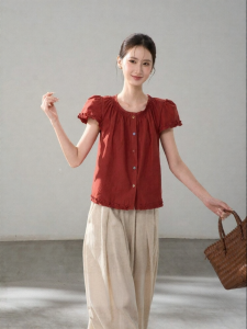 HTMEME | Korean Style Colorful Buttons Ruffle Collar Womens Blouse Summer