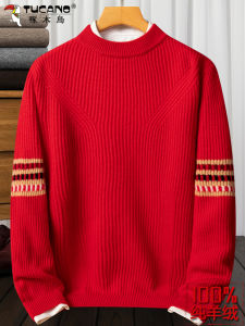 TUCANO Pure Cashmere Sweater Mens round Neck Thickened Red Snake Year Zodiac Dad Clothes Fashion Urban Style Winter Wear