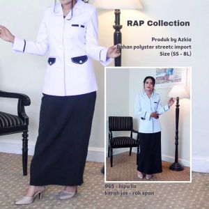 RAP - 9065 Set Blazer Hitam Putih (Hipu) lis kerah Jas Rok atau celana-Seragam pemda-Seragam kantor-Blazer