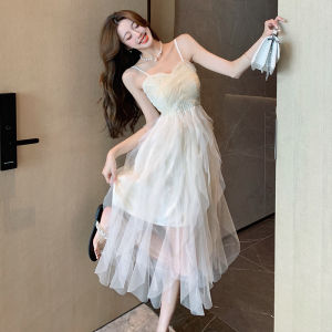 White Strapless Tulle Skirt Dress Women Summer French Tea Break Fairy Princess Puffy Skirt Birthday Tulle Gift Dress