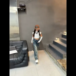 Jeans for Kids Girls Solid Color Retro Washed Design Back Pocket Embroidery Korean Denim Pants Street Fashion Straight Leg Pants Girls Bottoms 7-16yrs