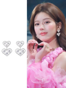 925 Silver Needle Full Drill Silver Heart Shaped Earrings Womens Unique Design Luxury Feelings Ear Jewelry Personality