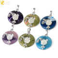 CSJA Natural Stones Pendant for Necklace Round Flower Leaf Amethysts Rose Quartz Rock Crystal Healing Tiger Eye Jewelry G384. 