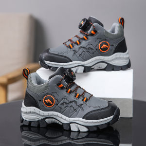 Abckings Kids Hiking Shoes Boys Waterproof High Top Outdoor Shoes Teenagers Rotate Button Non Slip Travel Shoes