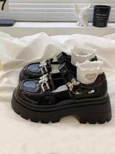 Black Thick Bottom Mary Jane Shoes Womens British Style Spring Autumn New Model Slip-On Flats Casual round Toe Rubber Sole