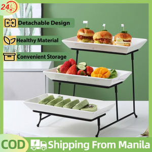 3 Layer Fruit Tray Stand Organizer Detachable Dessert And Fruit tray With Ceramic Plate Fruit Tray Stand For New Year Birthday Party Wedding Home KTV