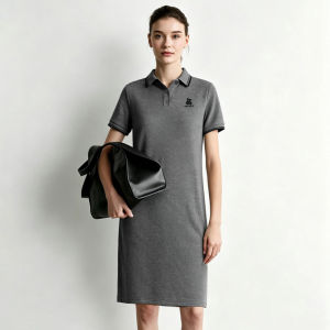 AMII | Summer Color Block POLO Neck Dress With Bear Hotfix