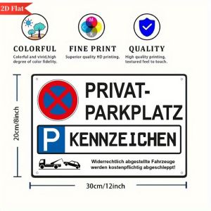 CIFbuy | Private Parking Only Sign - No Parking German Warning Retro Metal Tin Sign for Garage Wall Decor