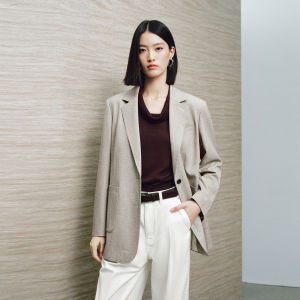 PEACEBIRD | Gray Double-breasted Fitted Straight Womens Suit