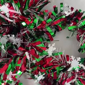 2pcs/set Christmas Tree Topper Star with Snowflake Tinsel Garland Set Glitter Star Tree Top Ornament Xmas Home Party Decoration