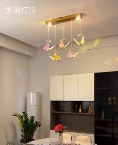 Lampu Gantung Minimalis K9 Kristal kupu-kupu berwarna-warni 3 warna Gaya Nordik Restoran Langit-langit Tinggi Lampu Tangga Lampu Dekorasi Interior Lampu Rumah Tangga fly