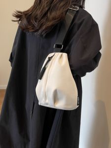 Fashionable Versatile Casual Sports Womens Crossbody Bag Lightweight Bucket Shape Chest Bag Canvas Material Zipper Closure