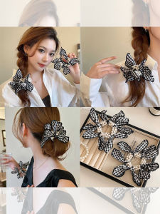Black & White Plaid Pearl Hair Ties & Premium Fabric Headbands: Korean Style Women's Hair Accessories