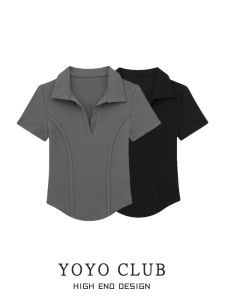 Áo Thun Tay Ngắn Cổ Polo Không Đều YOYO CLUBB Dành Cho Nữ Mùa Hè Cỡ Lớn Ôm Vừa Vặn Không Đều Xương Cá Áo Thun Thường Ngày