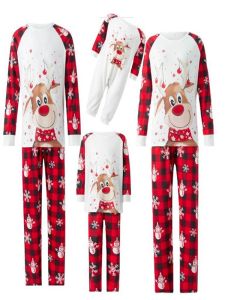 Europe and America Cross Border Christmas Family Parent-Child Clothes Autumn and Winter Pajamas Home Clothes Cartoon Davids Deer Snowman Family Three Or Four