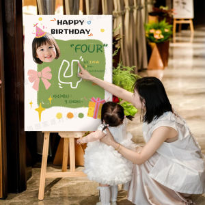 Korean Style Baby 100 Days Birthday Hand Drawn Welcome Sign KT Board Atmosphere Photo Props Party Decoration Baby