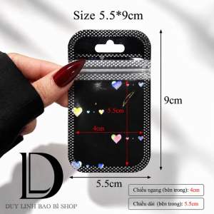 (10cái) Túi zip Đen tim Túi hologram 1 mặt màu trắng lấp lánh trái tim 1 mặt trong bóng kính Duy Linh Shop…