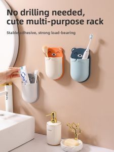 Toothbrush Holder Cartoon Wall Mounted Bathroom Storage Rack No Drilling Required High End Adhesive Hook Simple Design