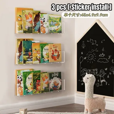 【SG Stock】No-Drilling On Walls Minimalist Kids Floating Acrylic Book Wall Shelf/Rack Children/Toddler/Baby Bookshelf