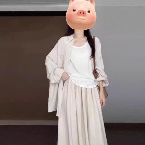 Spring 2025 New Arrival Shirt Dress Set Womens Fashion Traditional Chinese Style High Waist Long Skirt Elegant Sensation