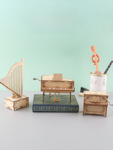 Wooden Music Box DIY Assembly Childrens Piano Harp Handcraft Puzzle Decorative Item Simple Modern Style Home Decoration