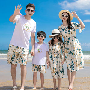 Island Style Beachwear Family Four Members Coconut Breeze Coastal Outfit Couple Matching Summer Loose Fit Printed T-Shirt