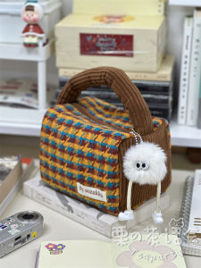 Japanese Style Ins Houndstooth Handbag Fall and Winter Woolen Bag Female Special-Interest Design Easiest for Match Cute Student Cosmetic Bag