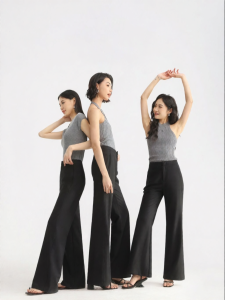 HIPPIE MISS | Custom Size Black Flared Hipster Trousers Stretch Slim Fit