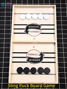 Table Hockey Sling Puck Game Wooden Board Fast Chess Kids Educational Toy 2 Players Set Use