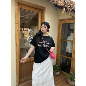 NINI ONE plus Size Casual round Neck Short Sleeve T-Shirt Loose Fit Summer Slimming Versatile Printed Womens Top