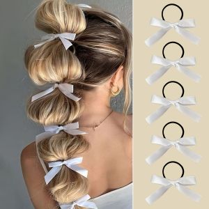 5Pcs Womens Style Fashionable and Cute White Bow Hair Tie Suitable for Daily Use Recommended Gift Hair Accessories