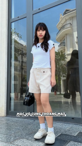 Quần Đùi Nữ Vải Linen Bố Thoáng Mát Cạp Cao Tôn Dáng Ống Rộng Lưng Thun Co Giãn Phong Cách Hàn Quốc