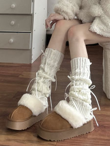 Bows Foot Sock Calf Socks Children Japanese Style JK Autumn and Winter Thermal Knitting Bunching Socks Lolita Cute Leg Warmer