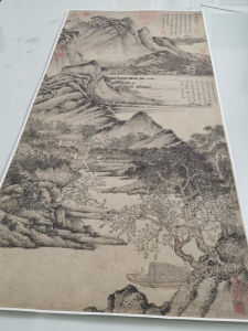 Wang Meng HuaXi YuYin Picture Vintage Calligraphy Landscape Chinese Painting Authentic Miniature Spray Antique Framed Hanging Scroll Entrance Decorative Artwork