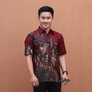 Kemeja Hem Batik Pria Dewasa Lengan Pendek Premium Kekinian Ukuran M L XL XXL Casual Modis Slim Fit Modern Trendy