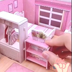 🔥HOT🔥【Fast Delivery 】Kitchen DIY Puzzle Toy Dollhouse Room Bathroom Bedroom 3D Paper Puzzle Room Cardboard Cartoon Pretend Play Paper Doll House Educational Toys
