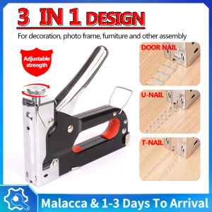 3 In 1 Nail Staple Gun Heavy Duty Hand Stapler Nail Tacker Gun U-shaped T-shaped door-shaped nails  Nails Stapler with Nail remover Rapid Gun For Fastening Furniture Frame Paper Woodwork Window Staples