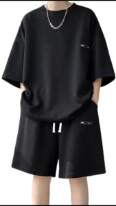 Fashion T-shirt and shorts 2-Piece set Textured jacquard fabric Exquisite label Oversize Elastic waist Sports suit M-3XL