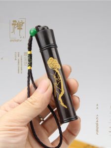 ZhenDa Natural Purple Bamboo Black Ebony Carved Lotus Pod Toothpick Holder Flowing Gold Bamboo Sculpture Small Incense Tube