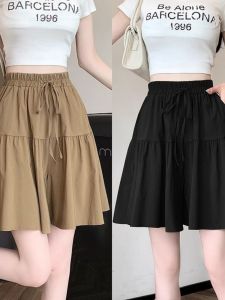 High Waist Ice Silk Pleated Thin Five-Quarter Pants for Women Summer Slimming A-Line Wide Leg Drapey Shorts Casual Trousers