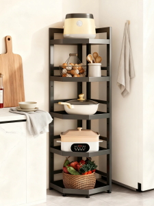 Kitchen Corner Storage Rack Stand Pot Holder Multi-Functional Tri-legged Floor-Mounted Home Use for Pressure Cooker Oven Organization