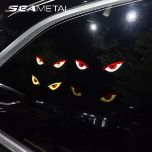 SEAMETAL Solar LED Car Demon Eye Warning Light Dual Charging Solar Type-C Wireless Plug Play Universal Fit Car Window Suction Cup Blinking Atmosphere Light
