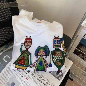 INS เสื้อทีเชิ้ตแขนสั้นปักลายปักลูกปัดงานประณีตงานประณีตเสื้อแขนห้าส่วนสไตล์ฮาราจูกุ BF ออกแบบพิเศษใส่ช่วงฤดูร้อนสำหรับผู้หญิง