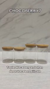 Chocoberry7 Toples Kaca Borosilicate Set 4 Pcs Kedap Udara Tutup Bambu Tahan Panas Premium Quality