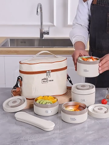 【SPOETRY】Bento Lunch Box Set Microwaveable 304 Stainless Steel Lunch Box Keep Warm Lunch Container with Insulated Bag for Adult Kids Men Women